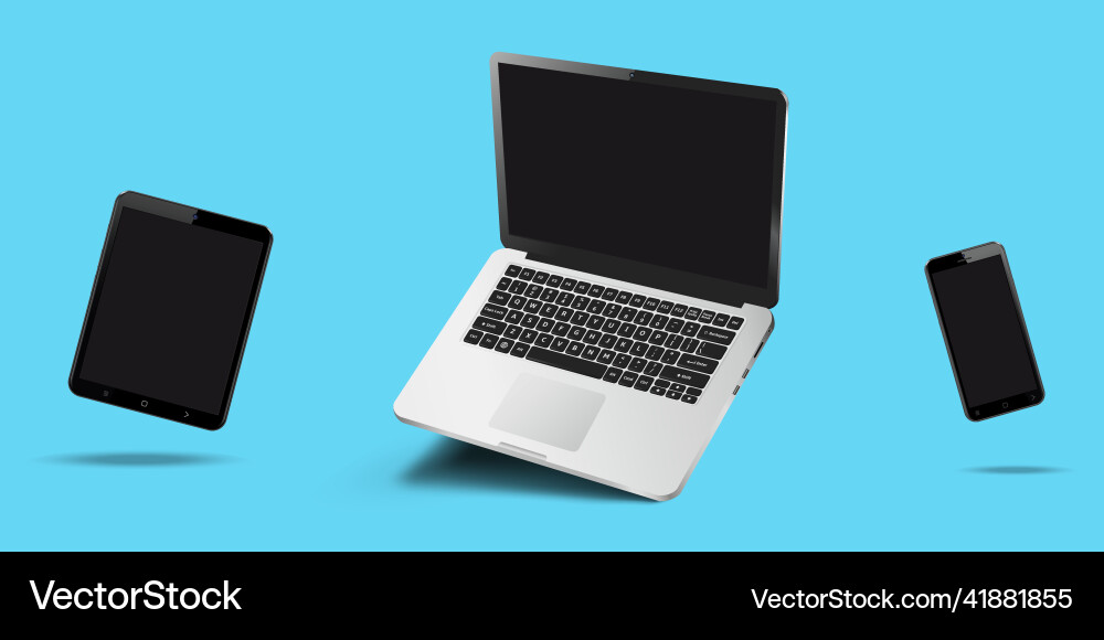Flying laptop mobile phone tablet pc Flying laptop mobile phone tablet pc vector image