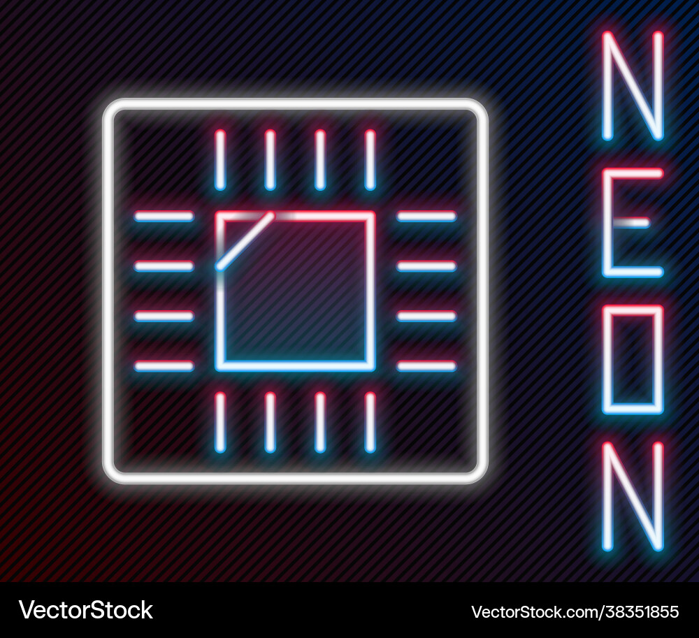 Glowing neon line computer processor Glowing neon line computer processor vector image