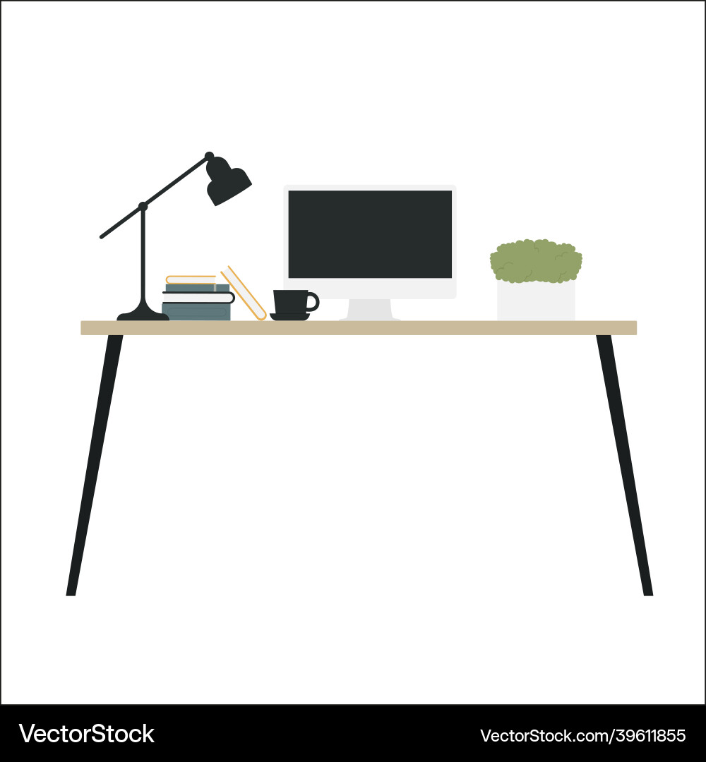 Modern work table with computer lamp and books Vector Image