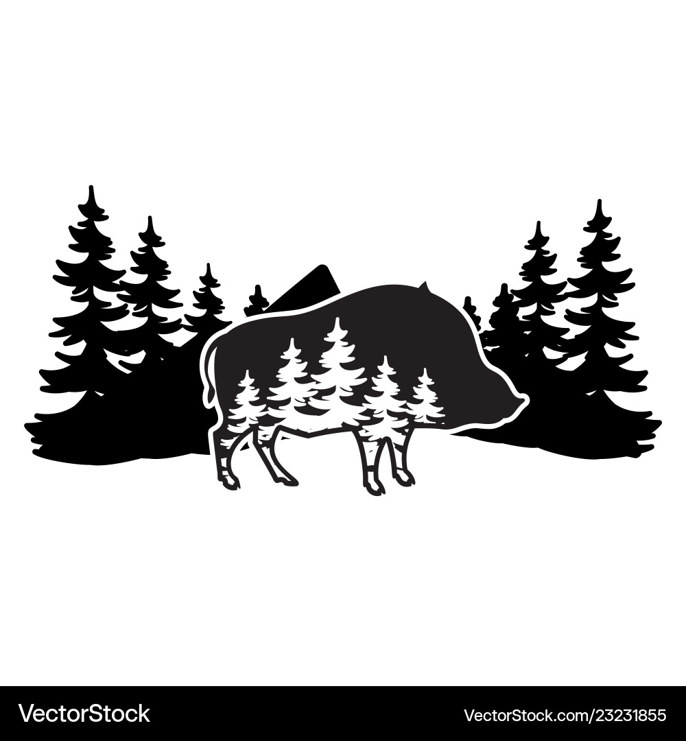 Monochrome Boar Forest Szene Vektorbild