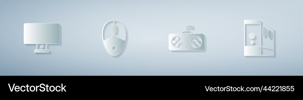 Set computer monitor mouse game controller Set computer monitor mouse game controller Vector Image