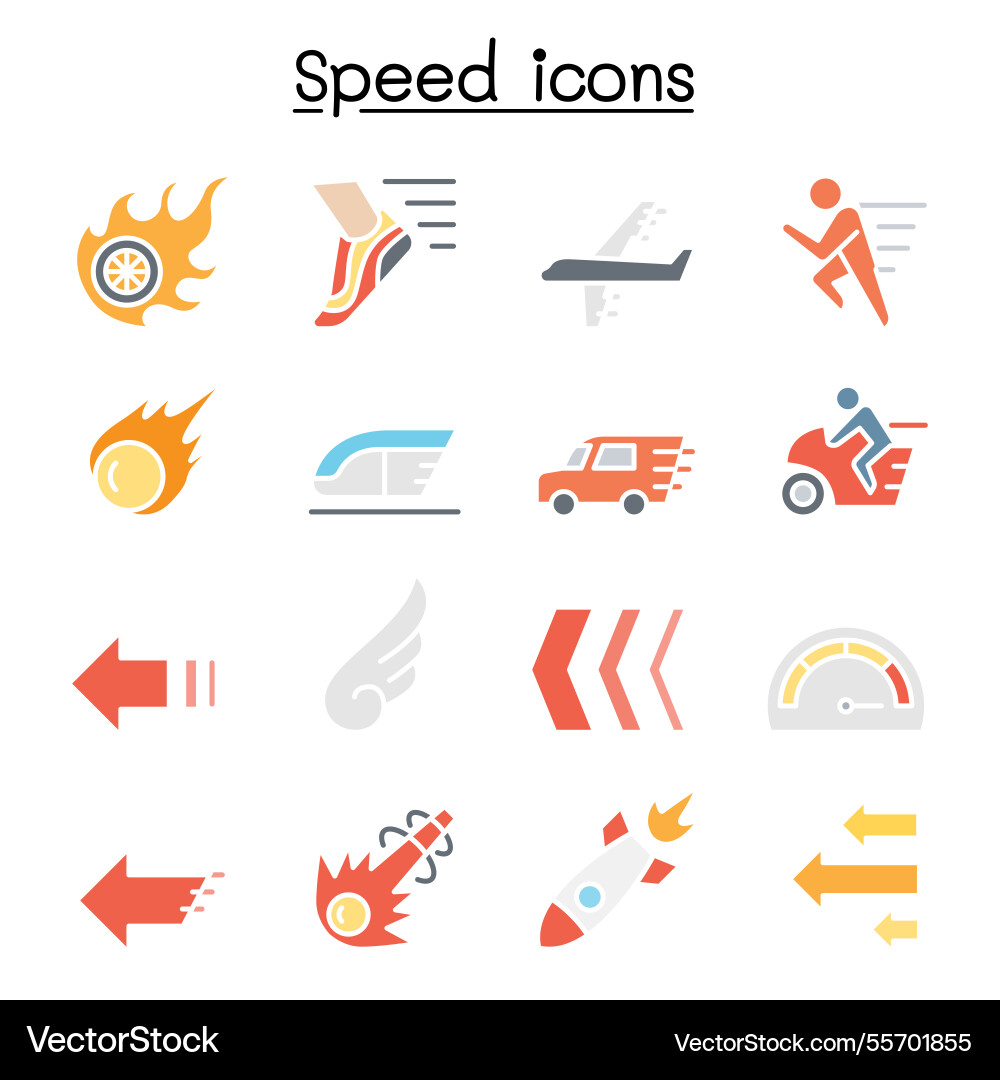 Speed icon set in flat color style Speed icon set in flat color style vector image