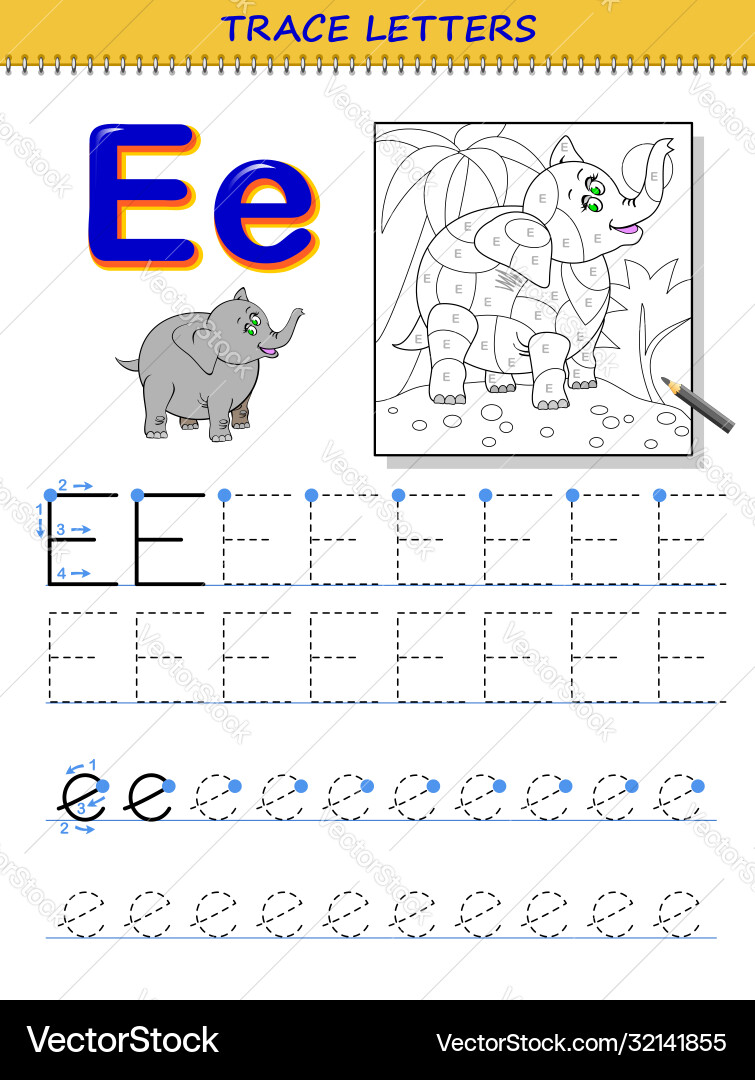 Tracing letter e for study alphabet printable Tracing letter e for study alphabet printable vector image