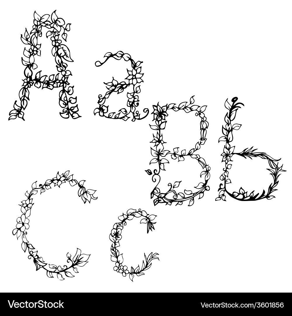 Alphabet in style of a sketch the letters b c vector image