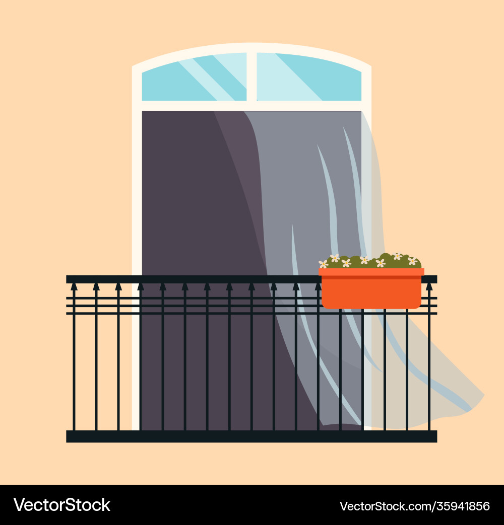Balcony with flowerpots large window Balcony with flowerpots large window vector image
