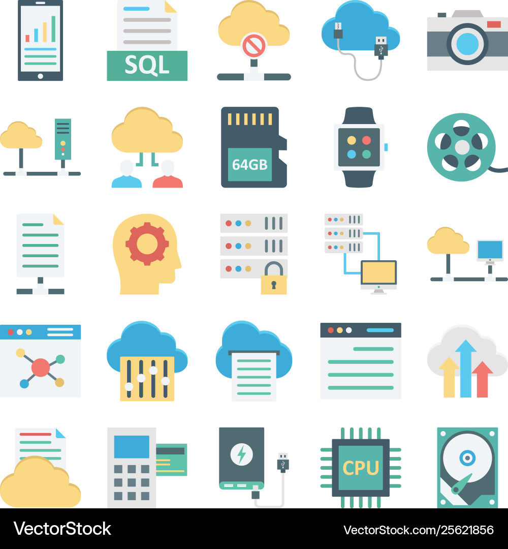 Cloud Computing und Datenspeicherfarbe ico Vektorbild