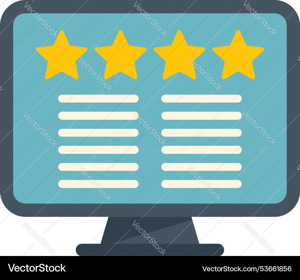 Computer monitor displaying five star rating Computer monitor displaying five star rating vector image