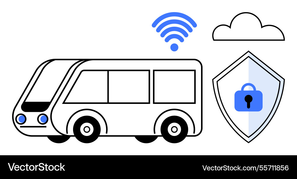 Connected smart bus with wireless signal cloud Connected smart bus with wireless signal cloud vector image