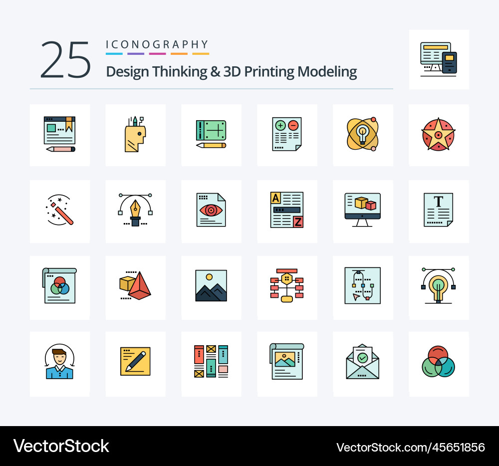 Design thinking and d printing modeling 25 line vector image
