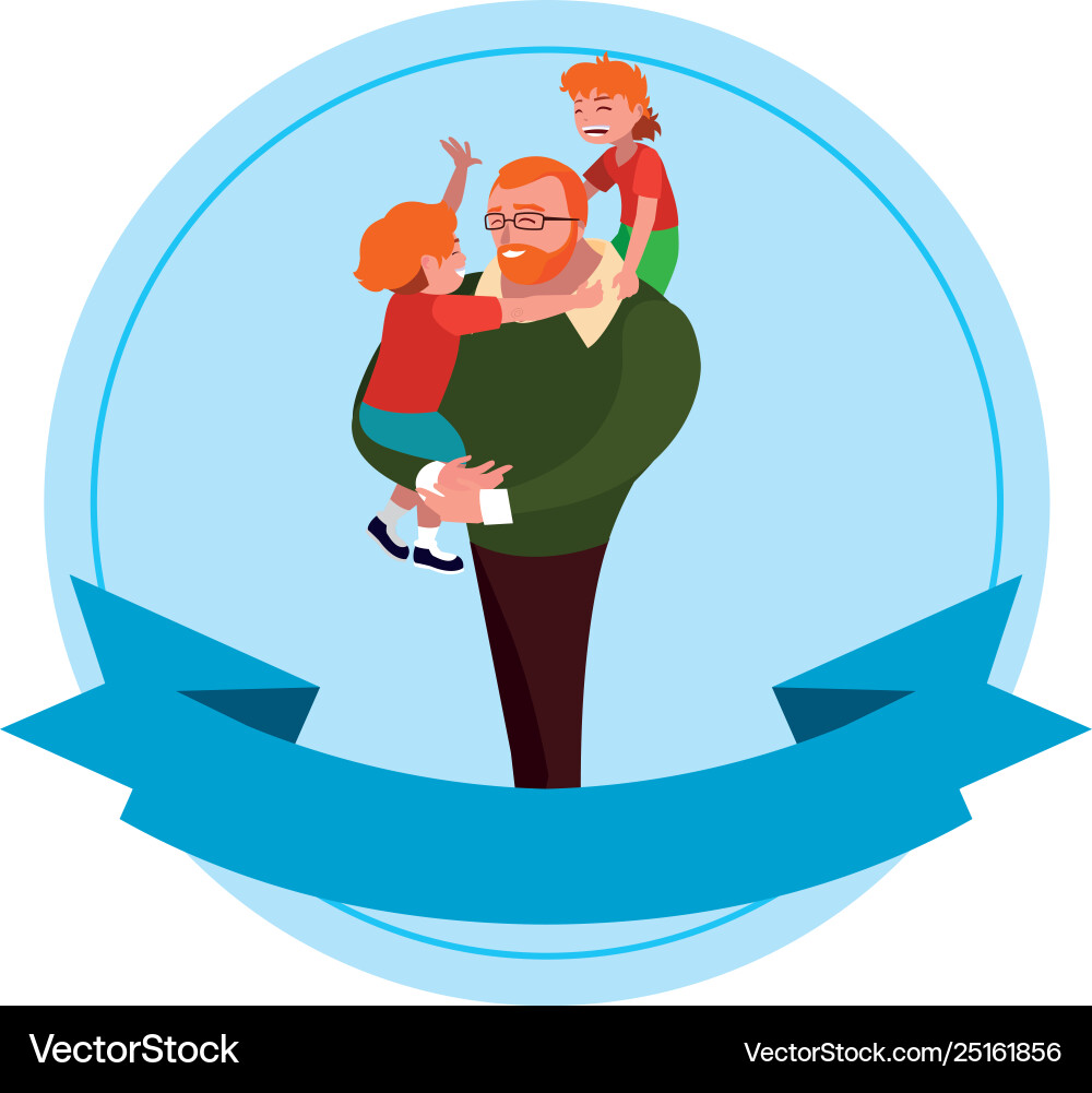 Father with sons characters in frame Vector Image