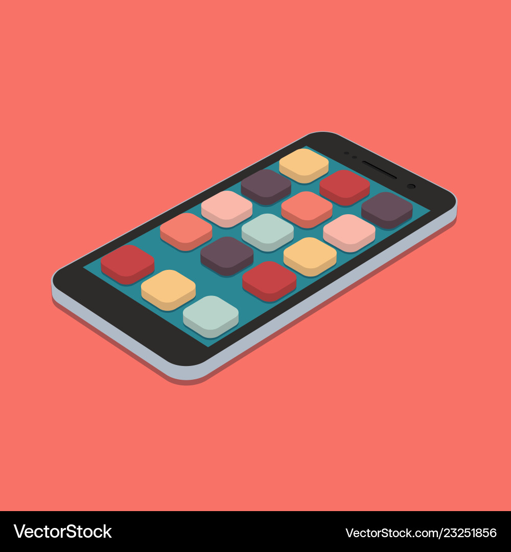 Flat smartphone with app icons set on coral color Flat smartphone with app icons set on coral color vector image