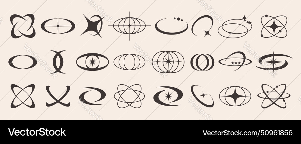 Modern techno 90s planet element design set Vector Image