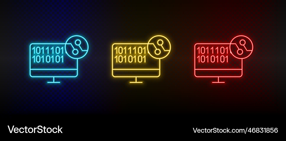 Neon icons ai computer code set of red blue Neon icons ai computer code set of red blue vector image