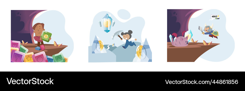 Play to earn games created on basis of blockchain Vector Image