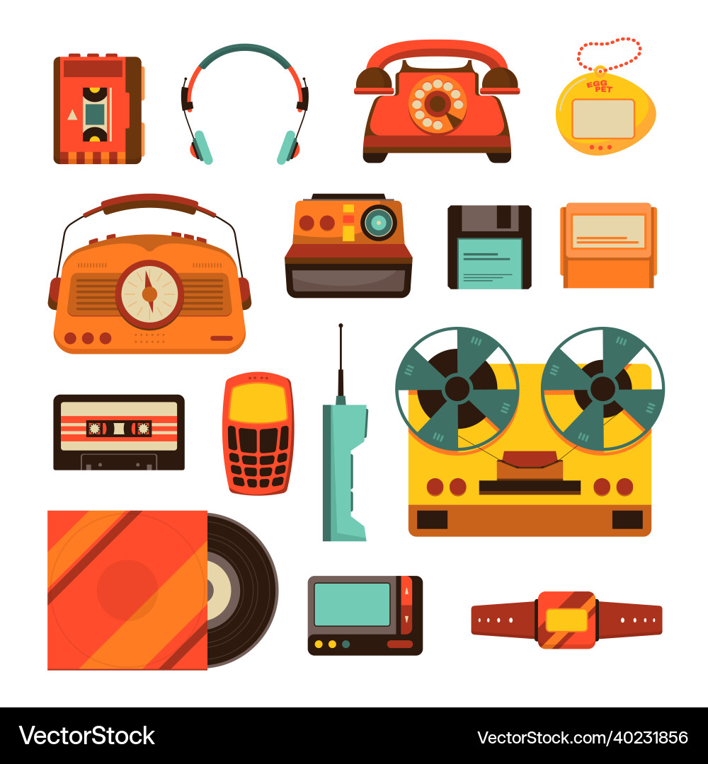 Retro items icon set Retro items icon set vector image