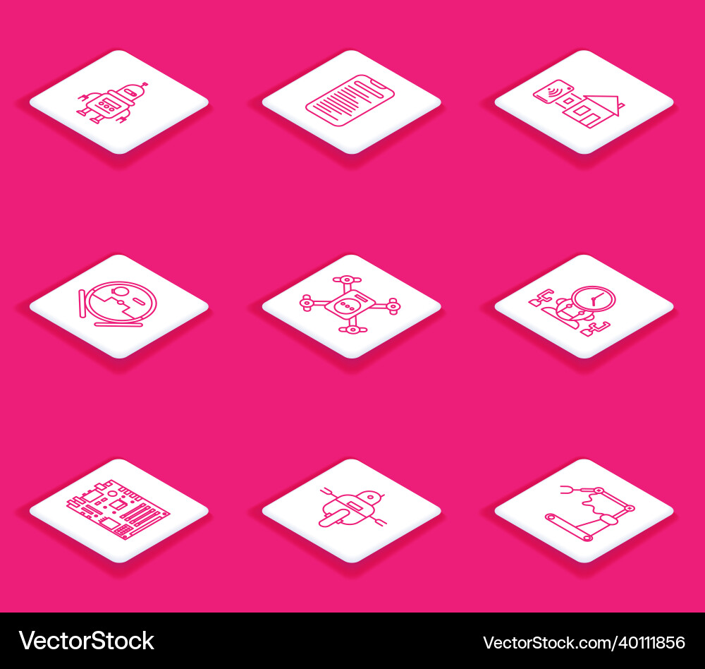 Set line robot computer api interface smart home vector image