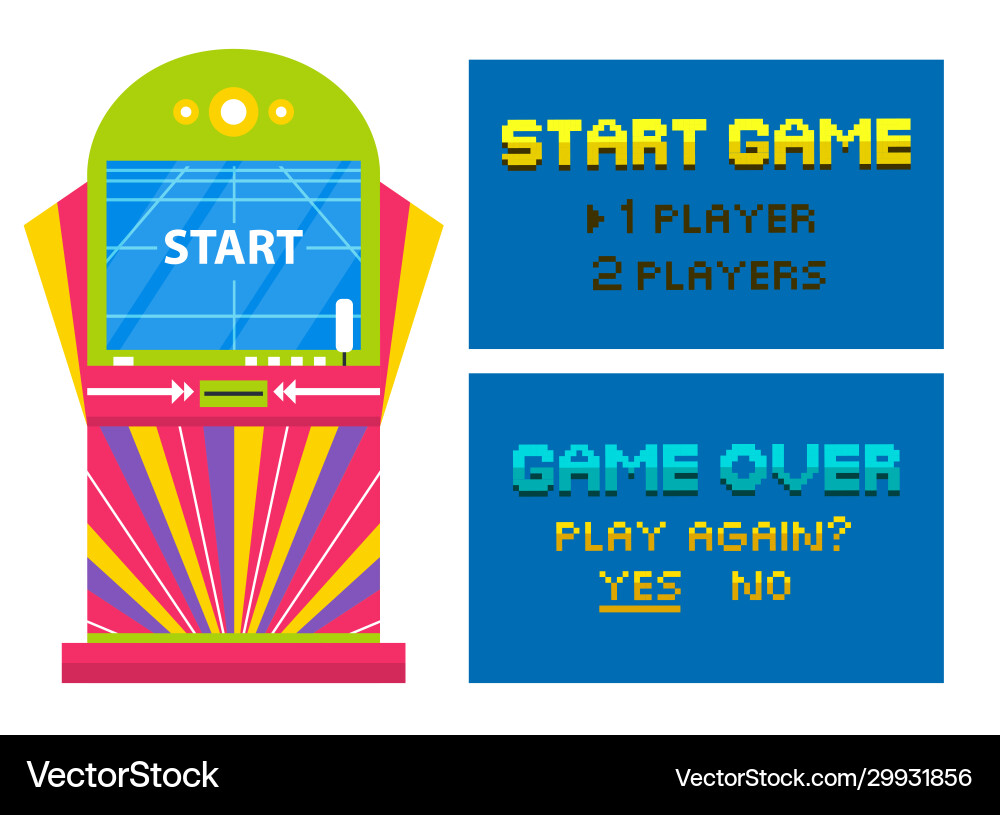 Start game and end playing pixel video Start game and end playing pixel video vector image