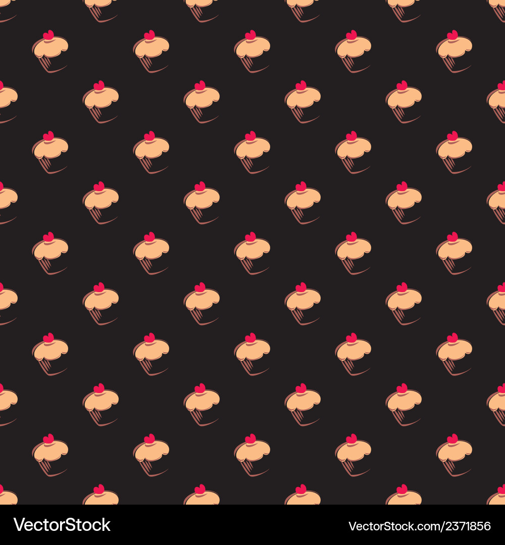 Tile pattern with cupcake on black background vector image