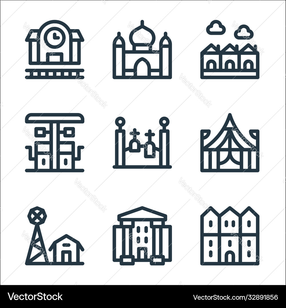 Urban building line icons linear set quality Urban building line icons linear set quality vector image