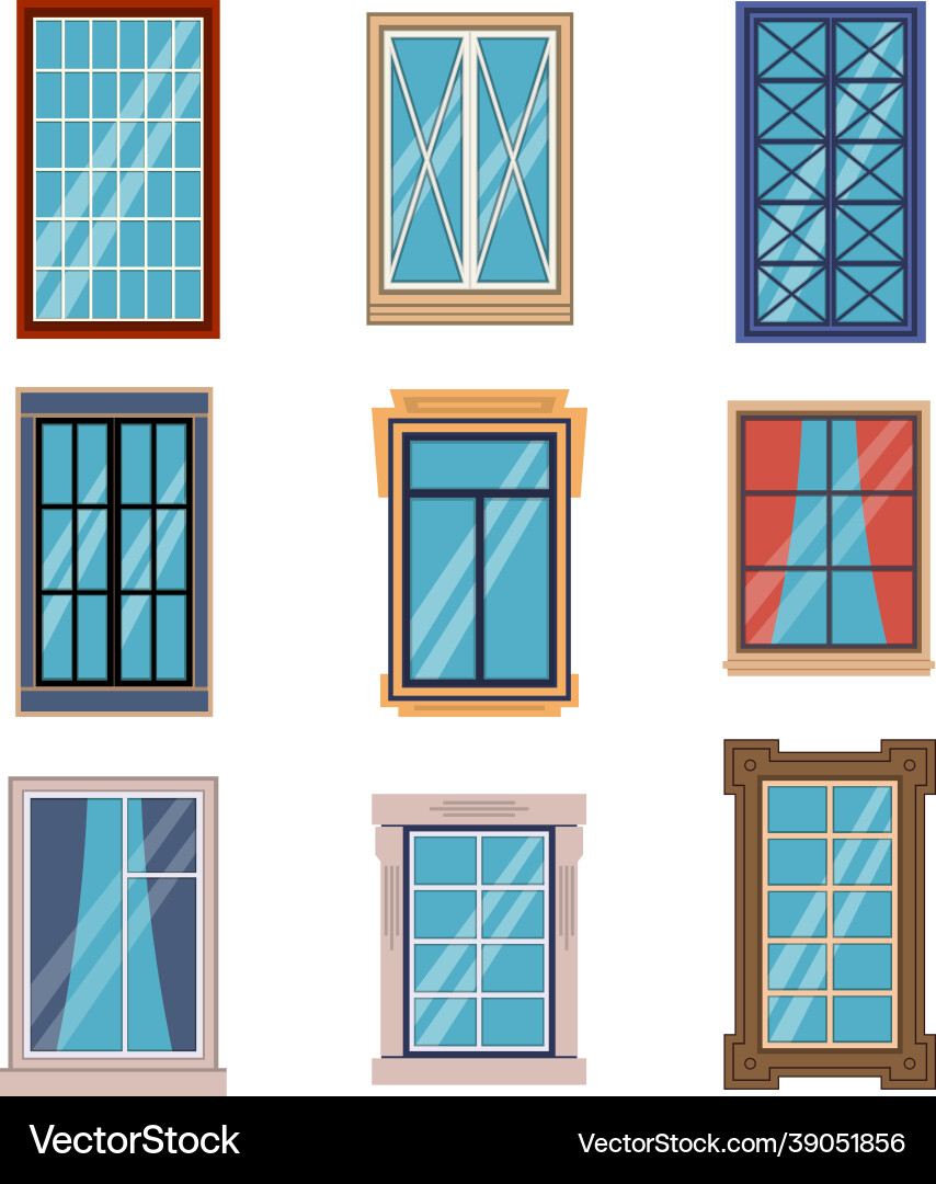 Windows frames flat colorful various window frame Windows frames flat colorful various window frame Vector Image