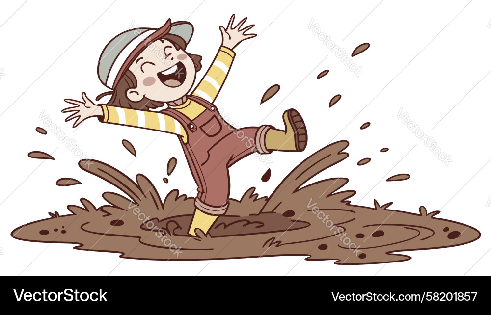 Child Splashing in Mud Vector Image