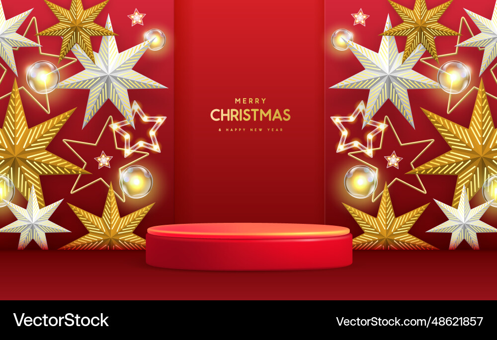 Christmas holiday showcase background with 3d star Christmas holiday showcase background with 3d star vector image