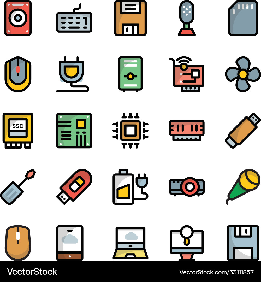 Computer and hardware icons collection Vector Image