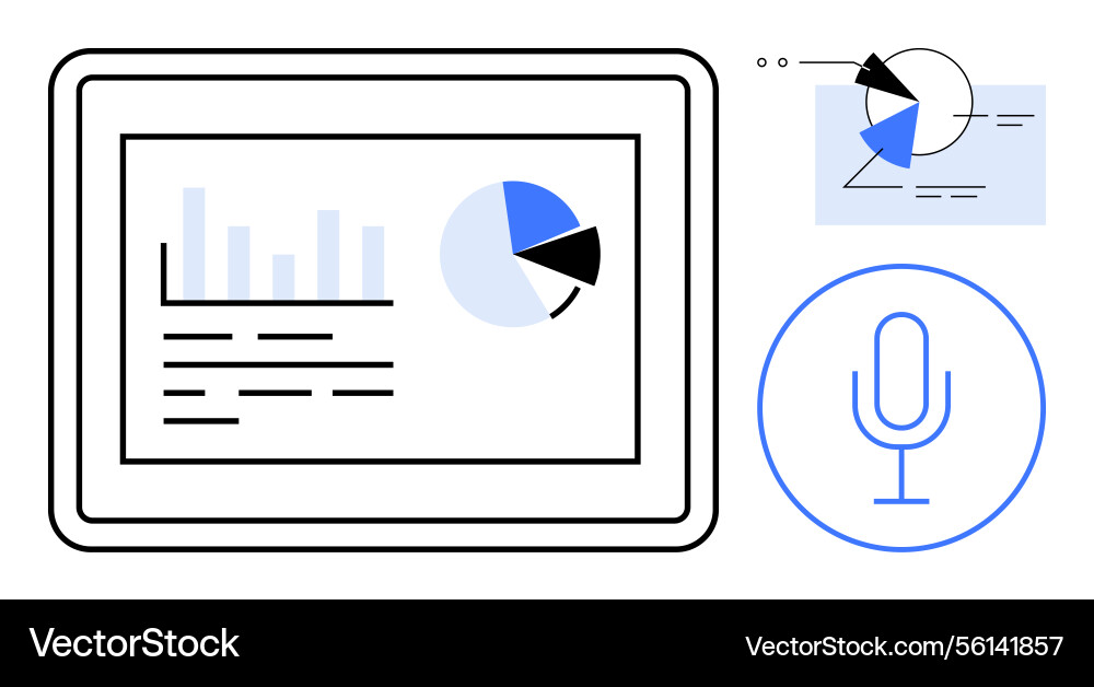 Data analysis on tablet with charts and microphone Data analysis on tablet with charts and microphone vector image
