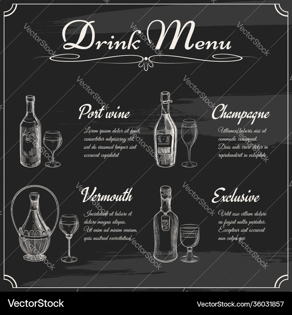 Drink menu elements on chalkboard Drink menu elements on chalkboard vector image
