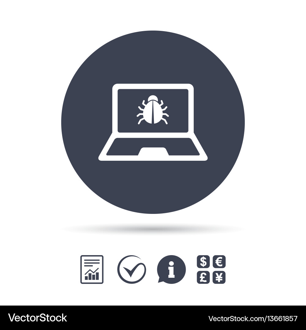 Laptop virus sign icon notebook software bug Vector Image