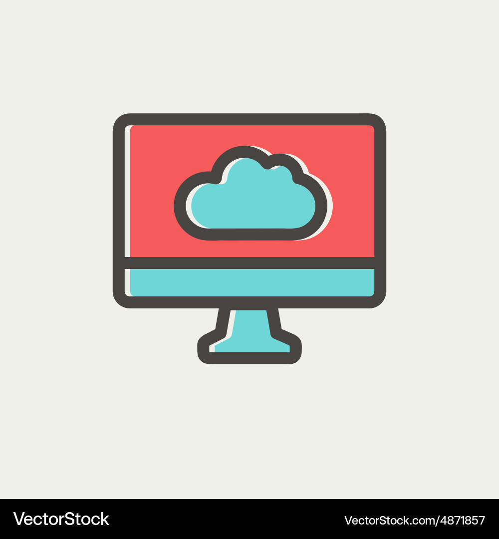 Monitor with cloud thin line icon Vector Image