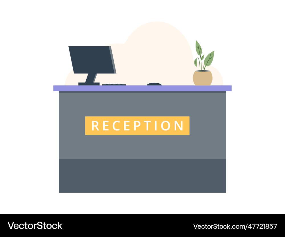 Reception rack with computer and plant flat style Vector Image