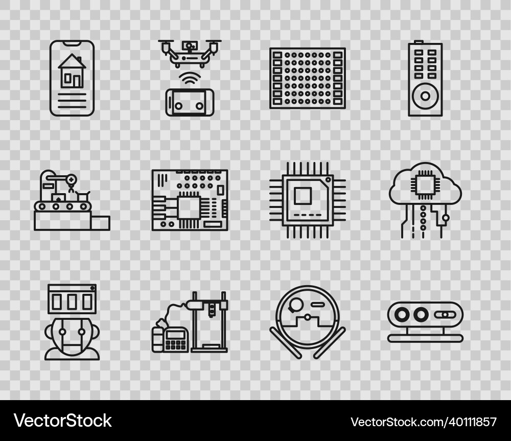 Set line robot 3d scanning system printed Vector Image