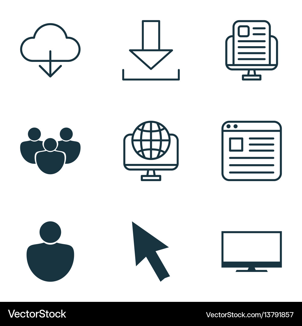 Set of 9 world wide web icons includes computer Set of 9 world wide web icons includes computer vector image