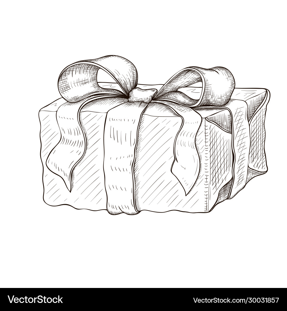 Vintage gift box hand drawn engraved present Vintage gift box hand drawn engraved present vector image