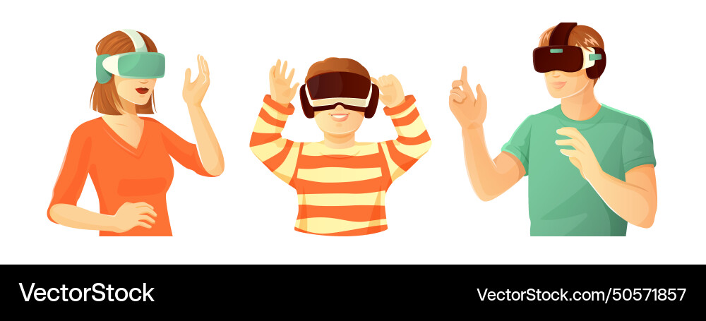Virtual reality experience with diverse users Virtual reality experience with diverse users vector image