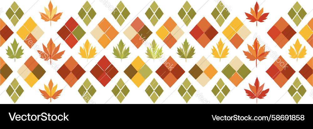 Autumn leaf pattern with diamond grid background Vector Image
