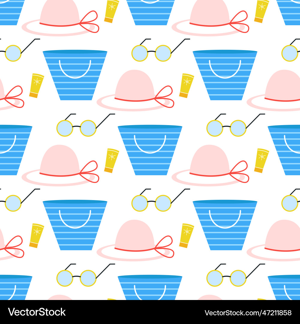 Beach attributes seamless pattern Vector Image