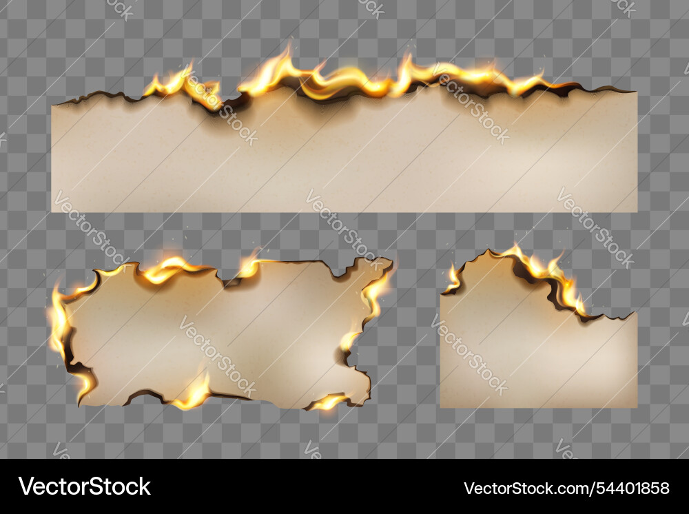 Burning paper sheets set on transparent background Burning paper sheets set on transparent background vector image