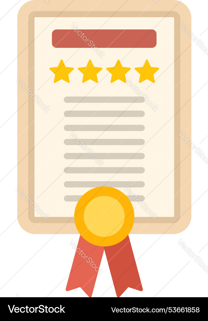 Certificate with five star rating representing Certificate with five star rating representing vector image