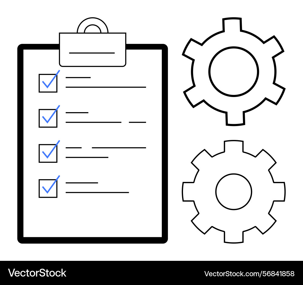 Checklist on clipboard with two gears representing Checklist on clipboard with two gears representing vector image