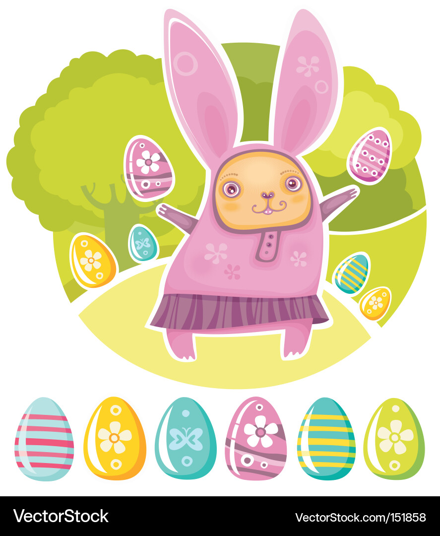 Cute Easter Card with Rabbit and Eggs vector image