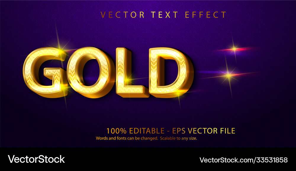 Gold text shiny style editable effect Gold text shiny style editable effect vector image