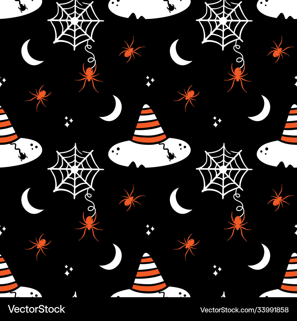 Halloween pattern with witch hats spider web Halloween pattern with witch hats spider web vector image