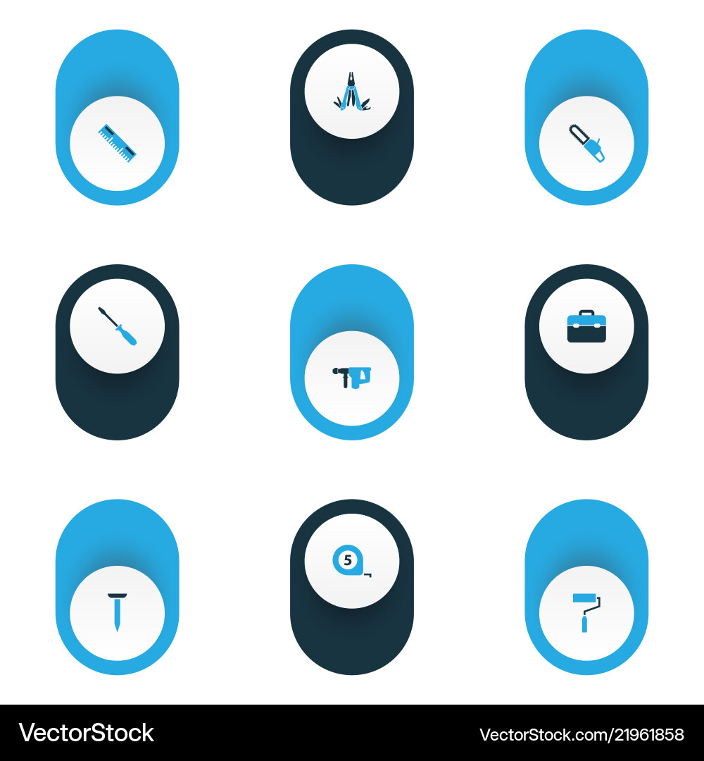 Handtools icons colored set with multi tool nail Vector Image