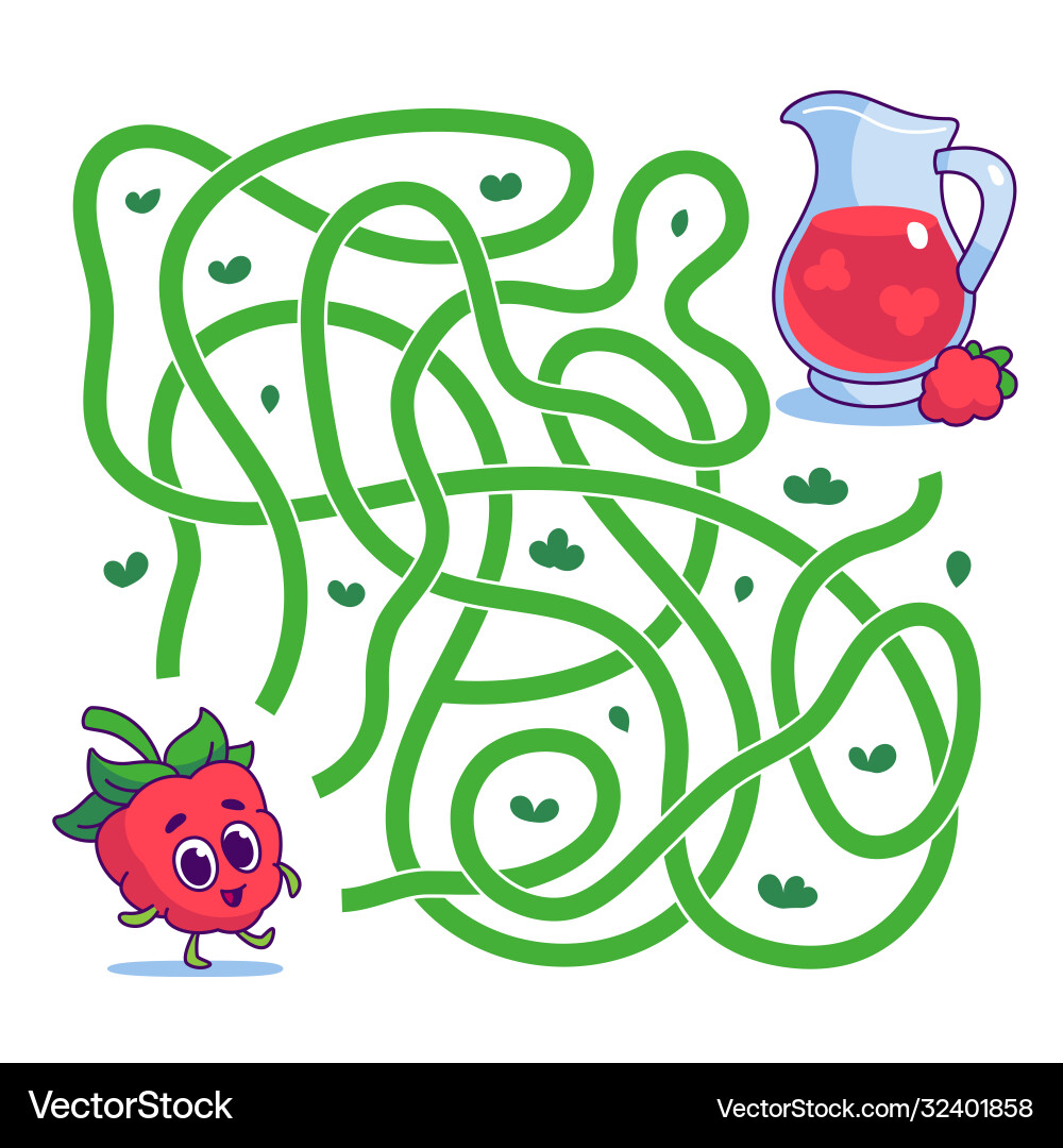 Help cute raspberry find path to juice labyrinth Help cute raspberry find path to juice labyrinth vector image
