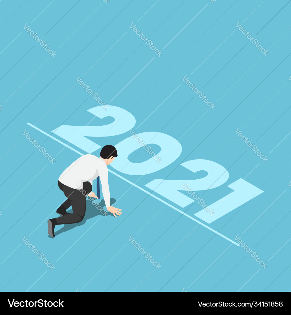 Isometric businessman in starting position Isometric businessman in starting position vector image