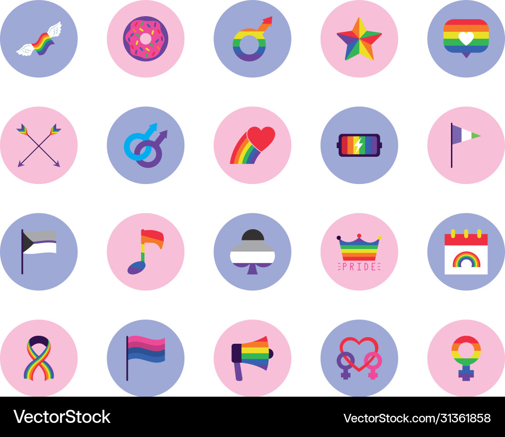 Megaphone and lgbt pride icon set block style Megaphone and lgbt pride icon set block style vector image