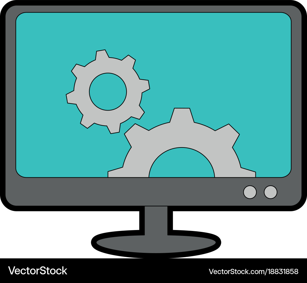 Monitor computer with gears vector image