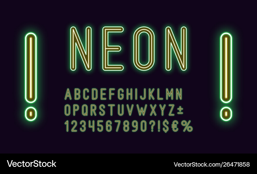 Neon abgerundetes Alphabet umrissen Schrift leuchten Duotone Neon abgerundetes Alphabet umrissen Schrift leuchten Duotone vektorbild